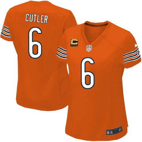 Women's Limited Jay Cutler C Patch Nike Jersey Orange Alternate - #6 NFL Chicago Bears